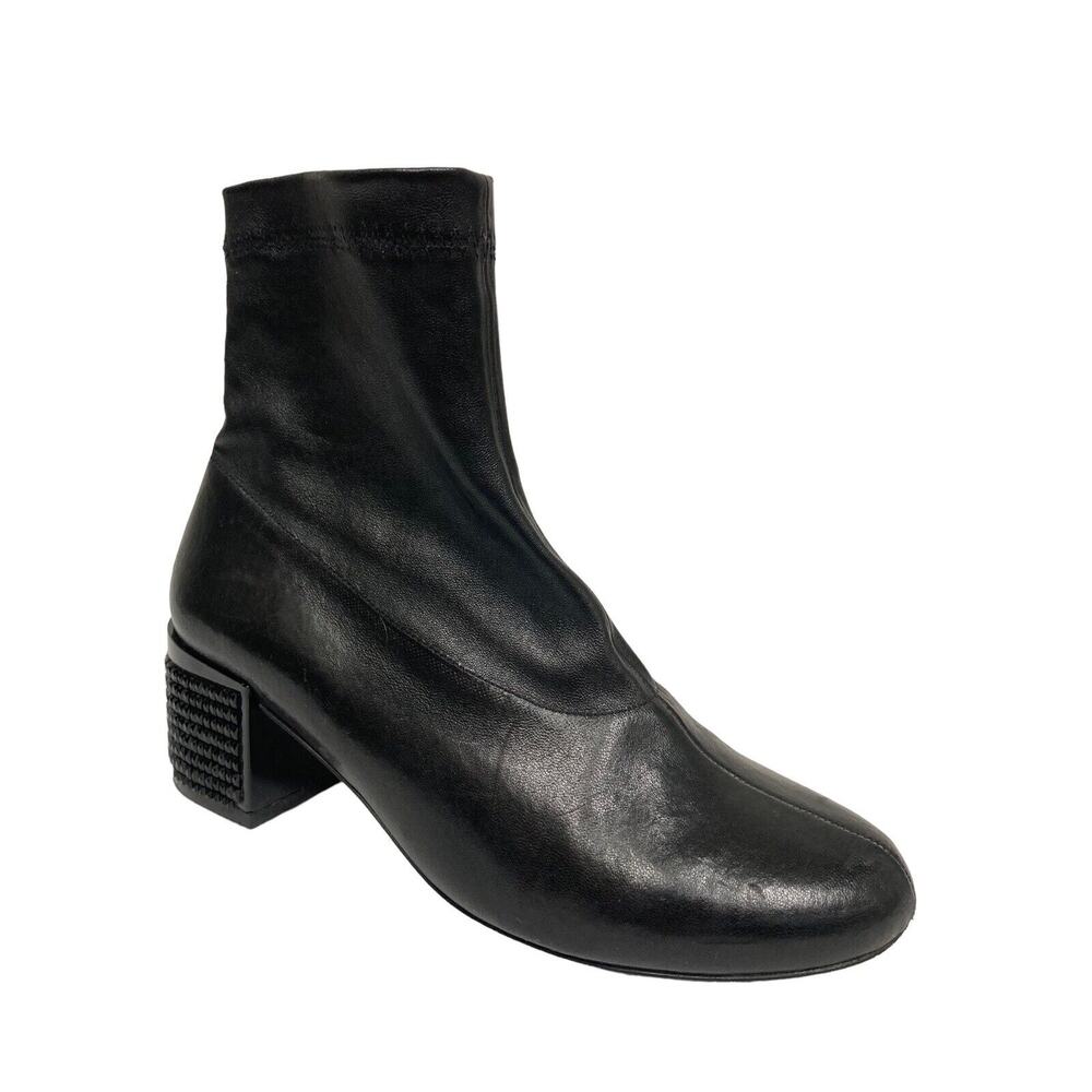 ROBERT CLERGERIE Black Leather Bead Studded Block Heel Ankle Booties Boots 37.5 - Picture 2 of 9